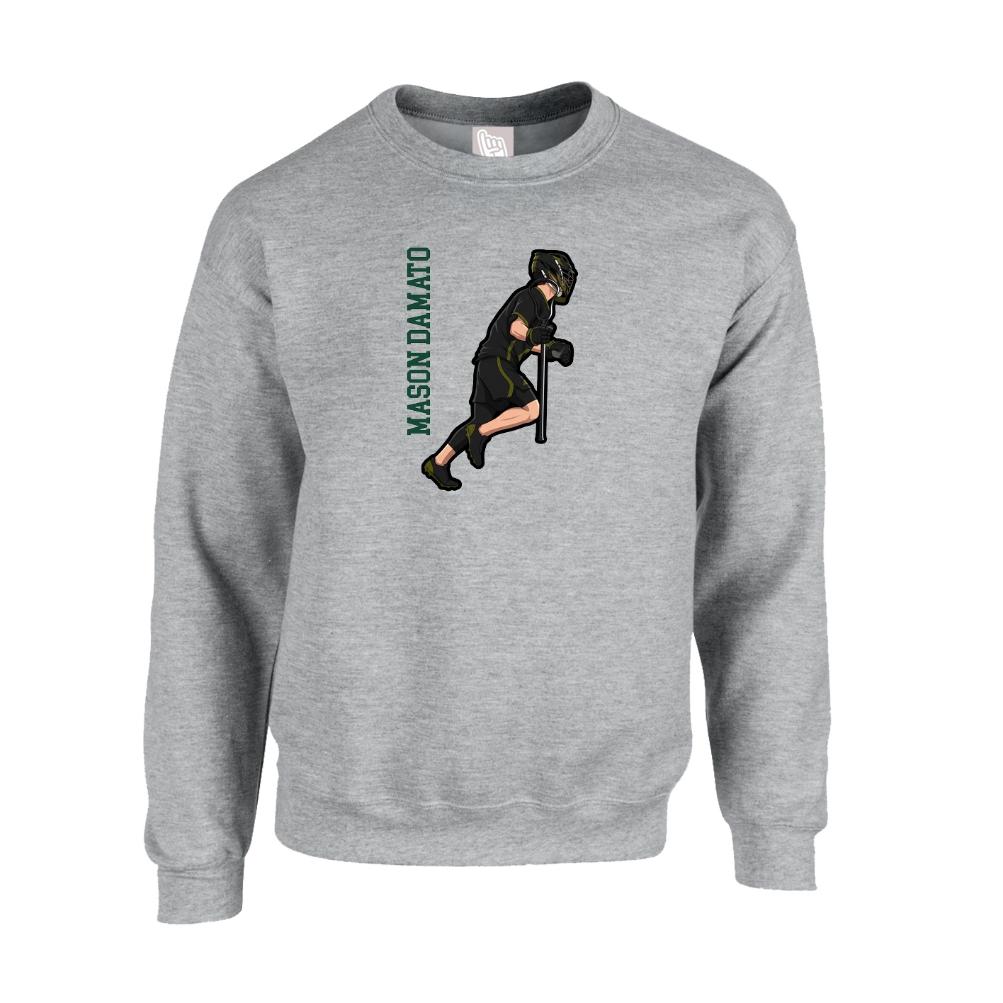 Fleece Crew — Name Vertical in Grey