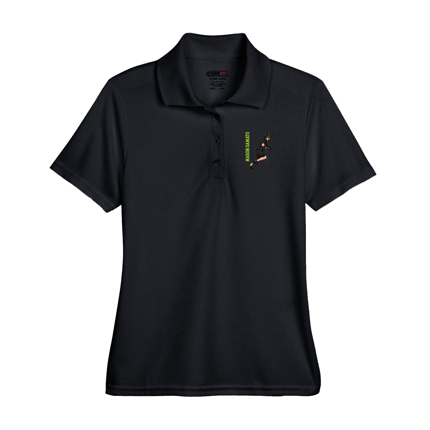 Performance Polo — Name Vertical in Black
