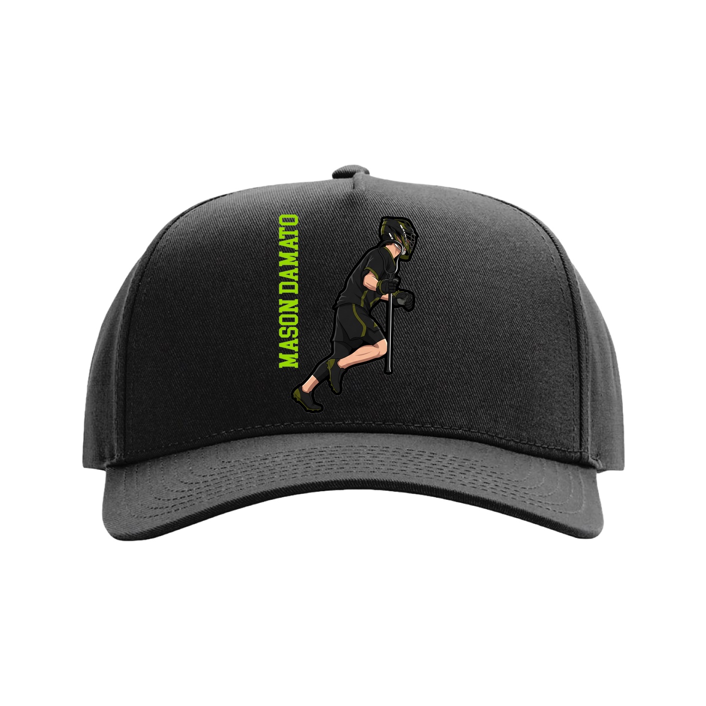 Full Fabric Five-Panel Champ Cap — Name Vertical in Black