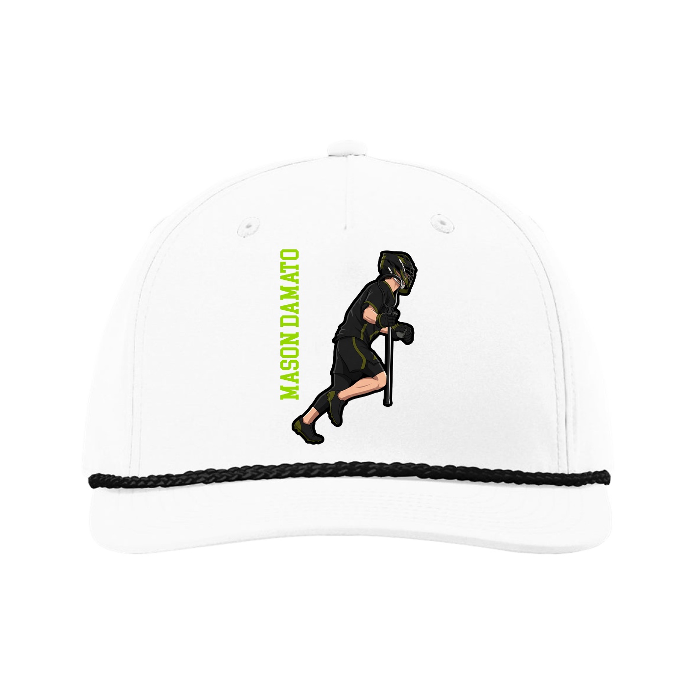 Five-Panel Classic Rope Cap — Name Vertical in White
