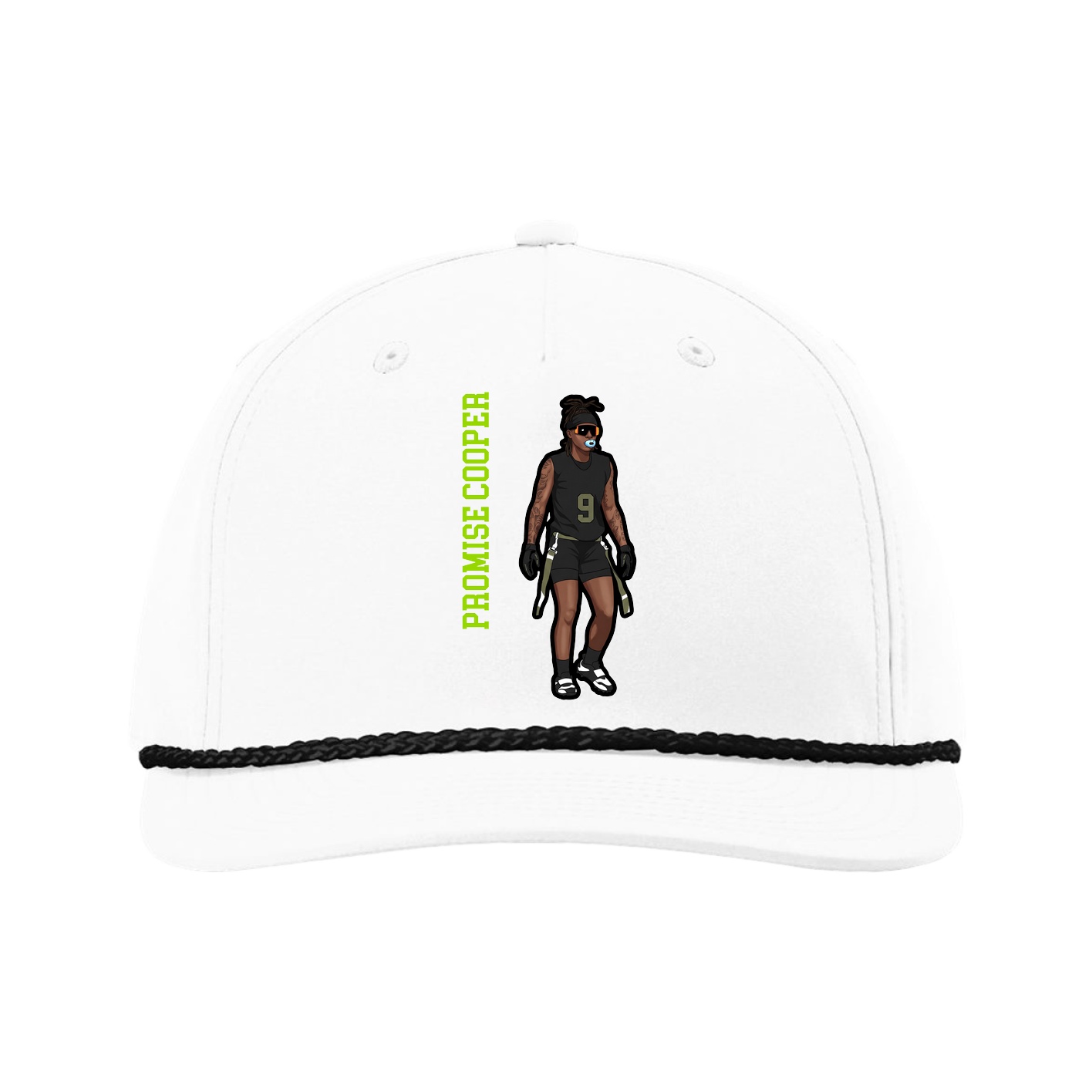 Five-Panel Classic Rope Cap — Name Vertical in White