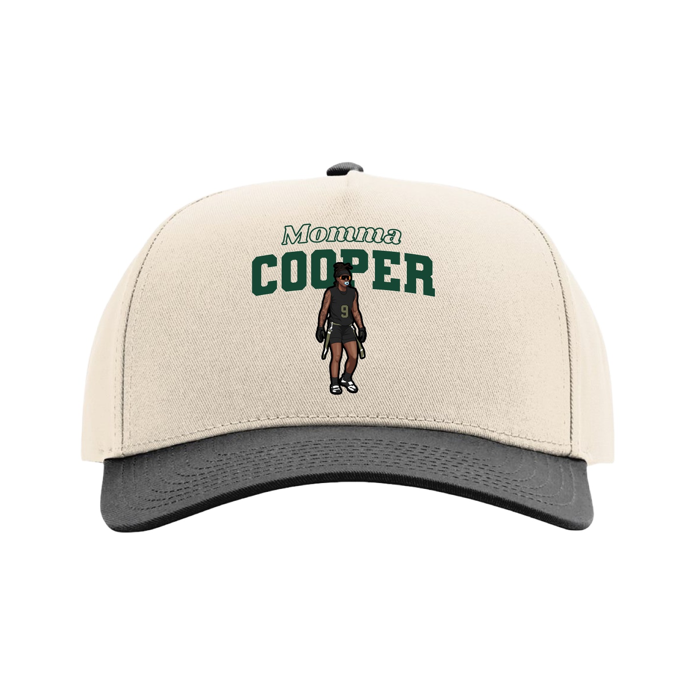 Full Fabric Five-Panel Champ Cap — Mothers Day Block in Cream/Black