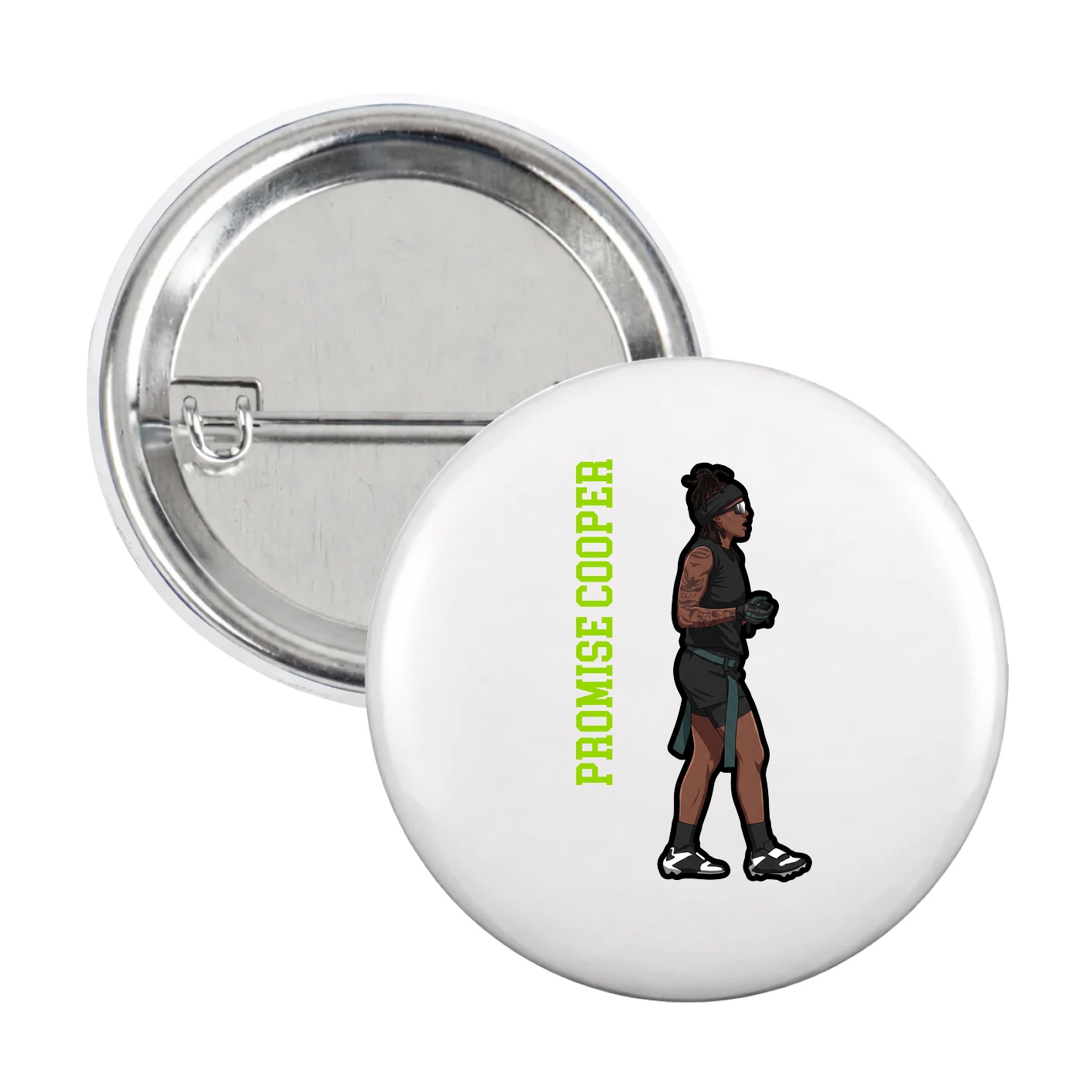 Game Day Button — Name Vertical in White