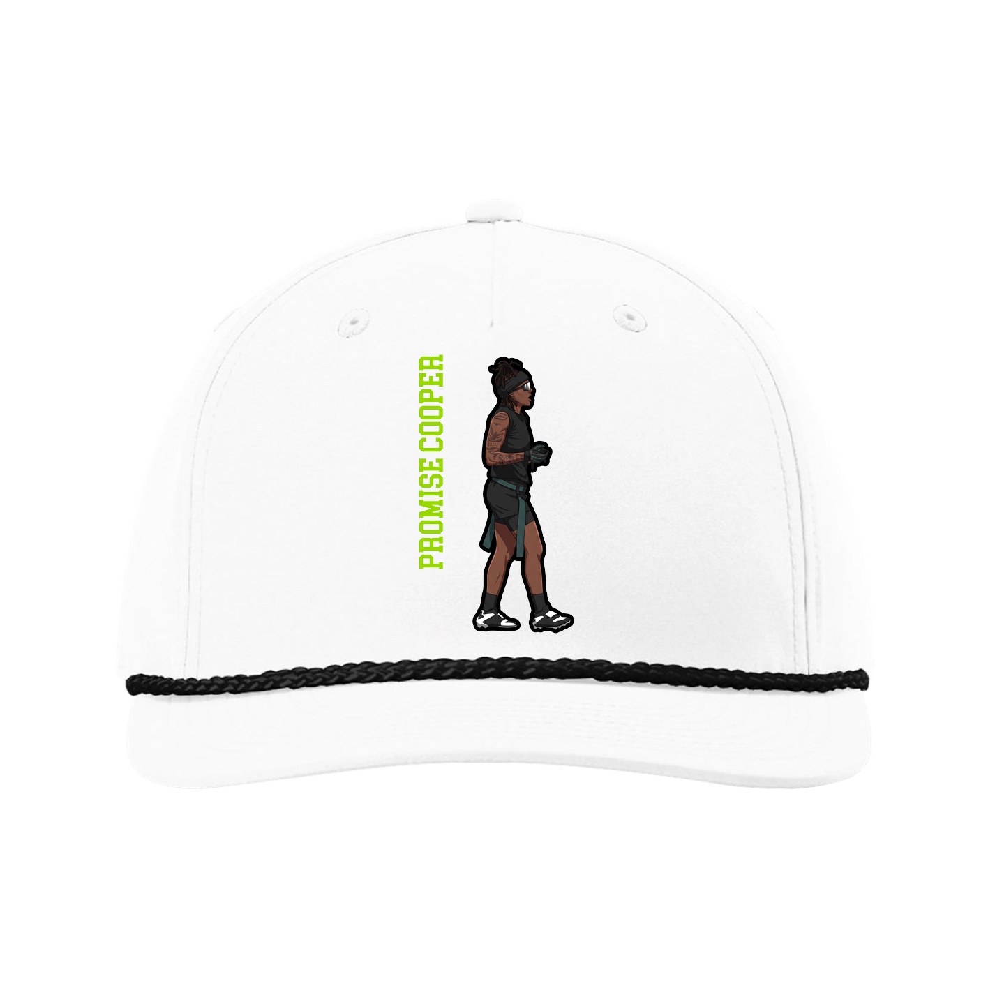 Five-Panel Classic Rope Cap — Name Vertical in White
