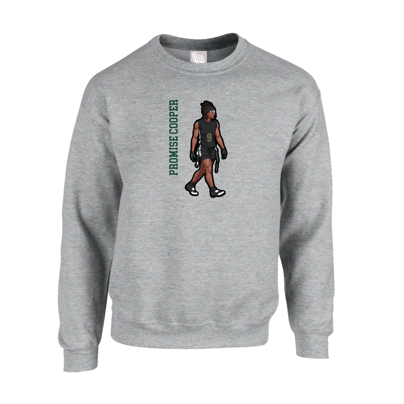 Fleece Crew — Name Vertical in Grey