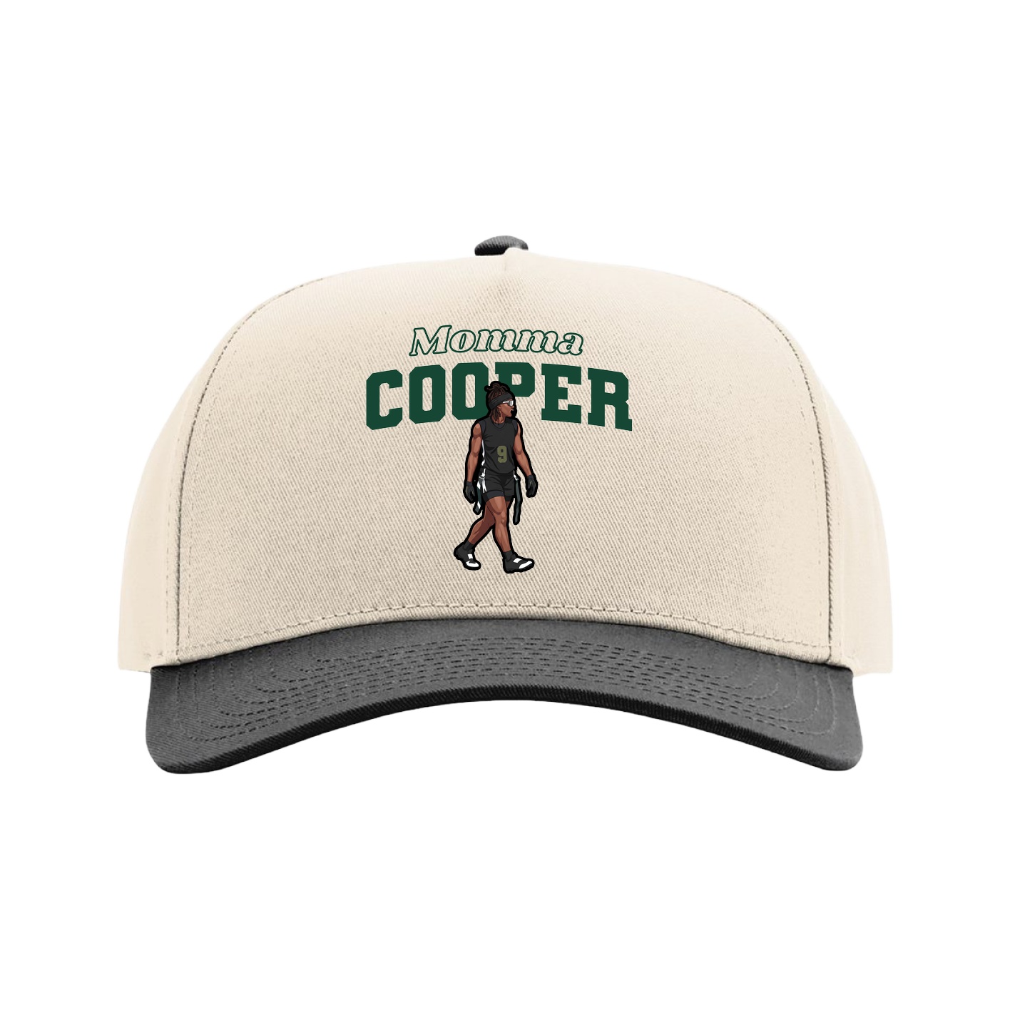 Full Fabric Five-Panel Champ Cap — Mothers Day Block in Cream/Black