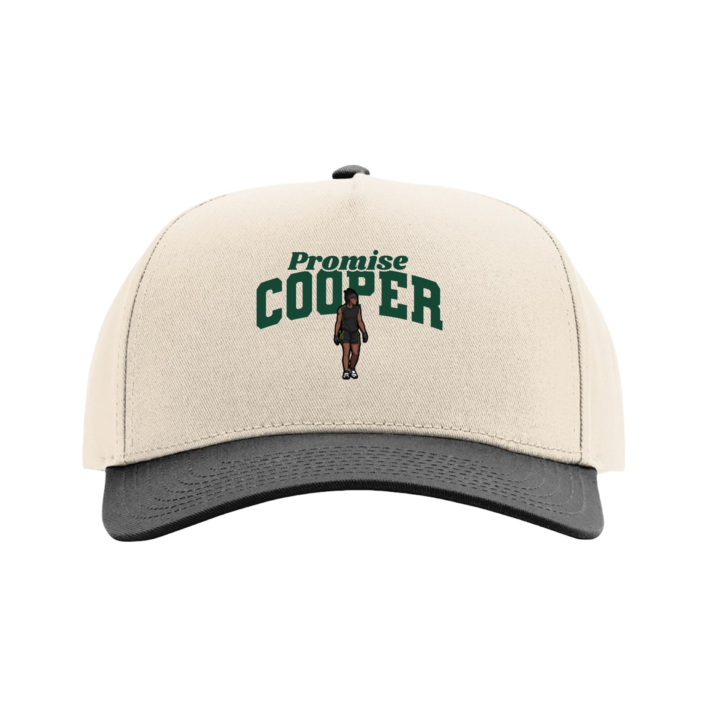 Full Fabric Five-Panel Champ Cap — Signature Arch in Cream/Black