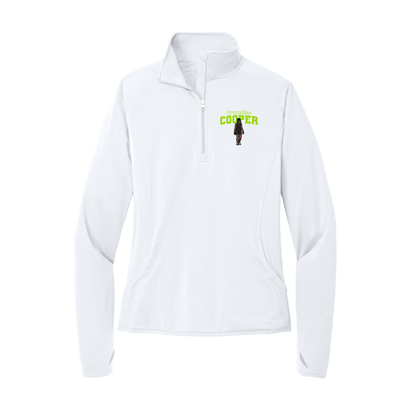 Women's Q-Zip Pullover — Name Arch in White