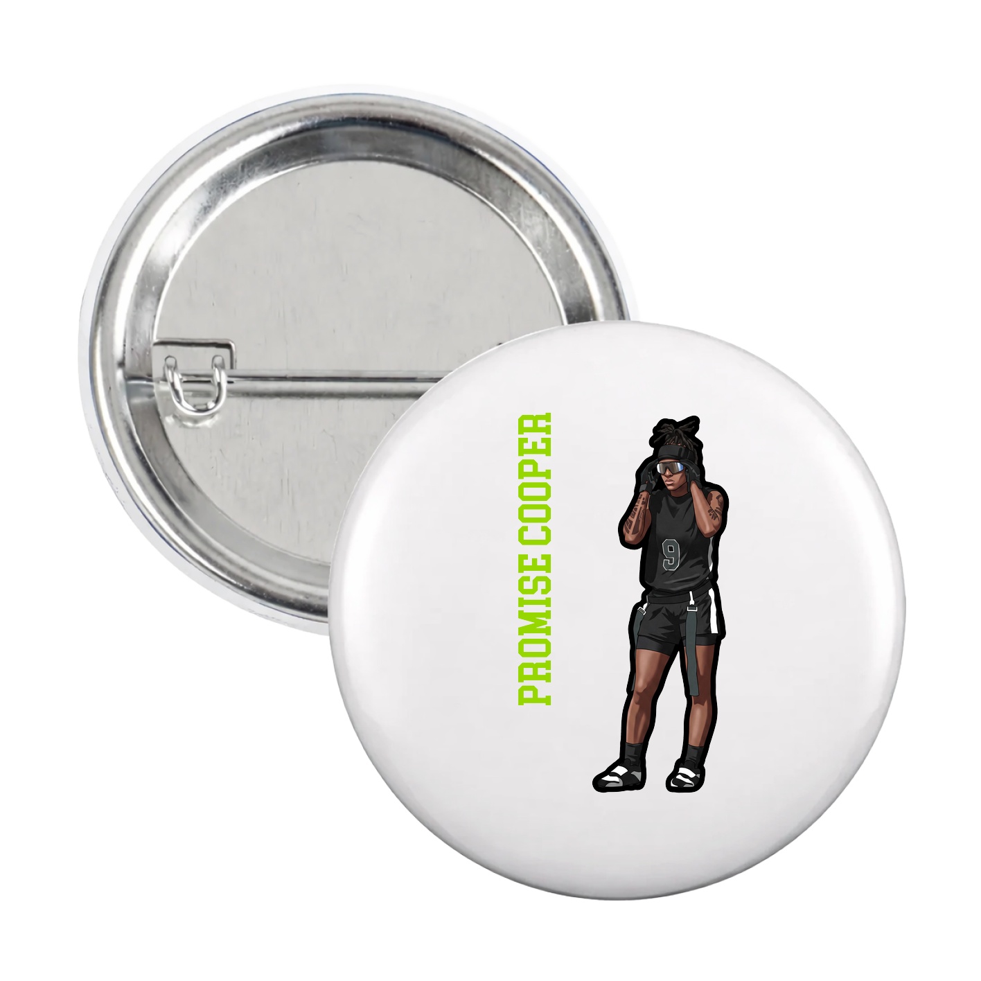 Game Day Button — Name Vertical in White