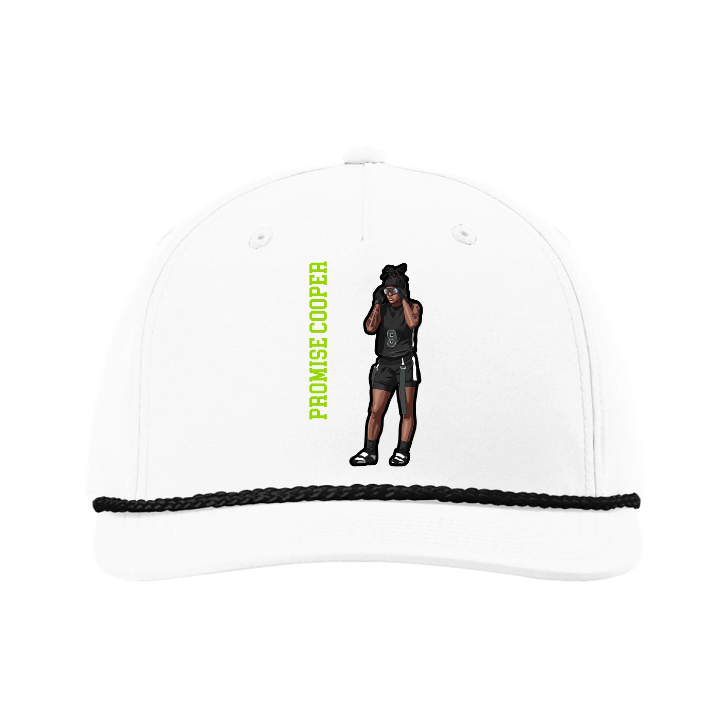 Five-Panel Classic Rope Cap — Name Vertical in White