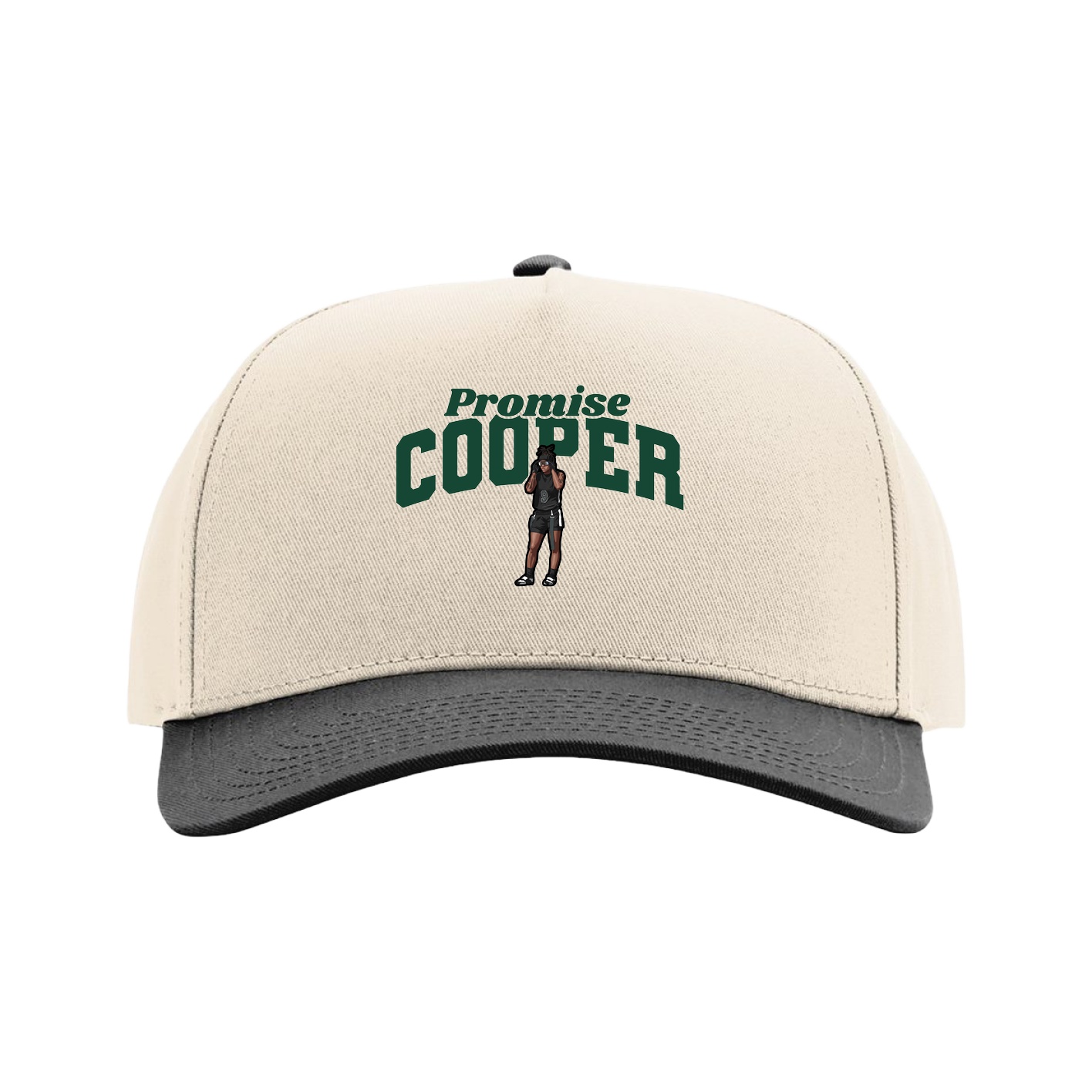 Full Fabric Five-Panel Champ Cap — Signature Arch in Cream/Black