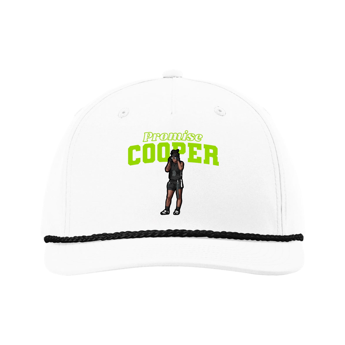 Five-Panel Classic Rope Cap — Name Arch in White