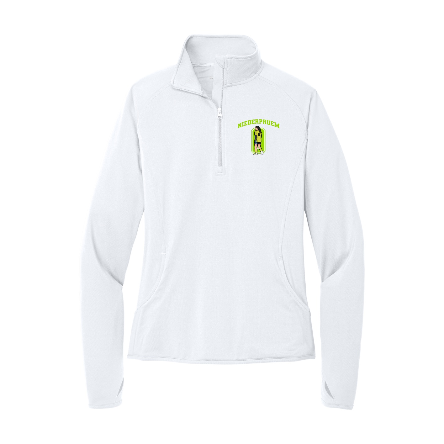Women's Q-Zip Pullover — Number in White