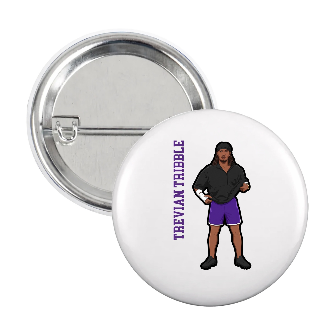 Game Day Button — Name Vertical in White