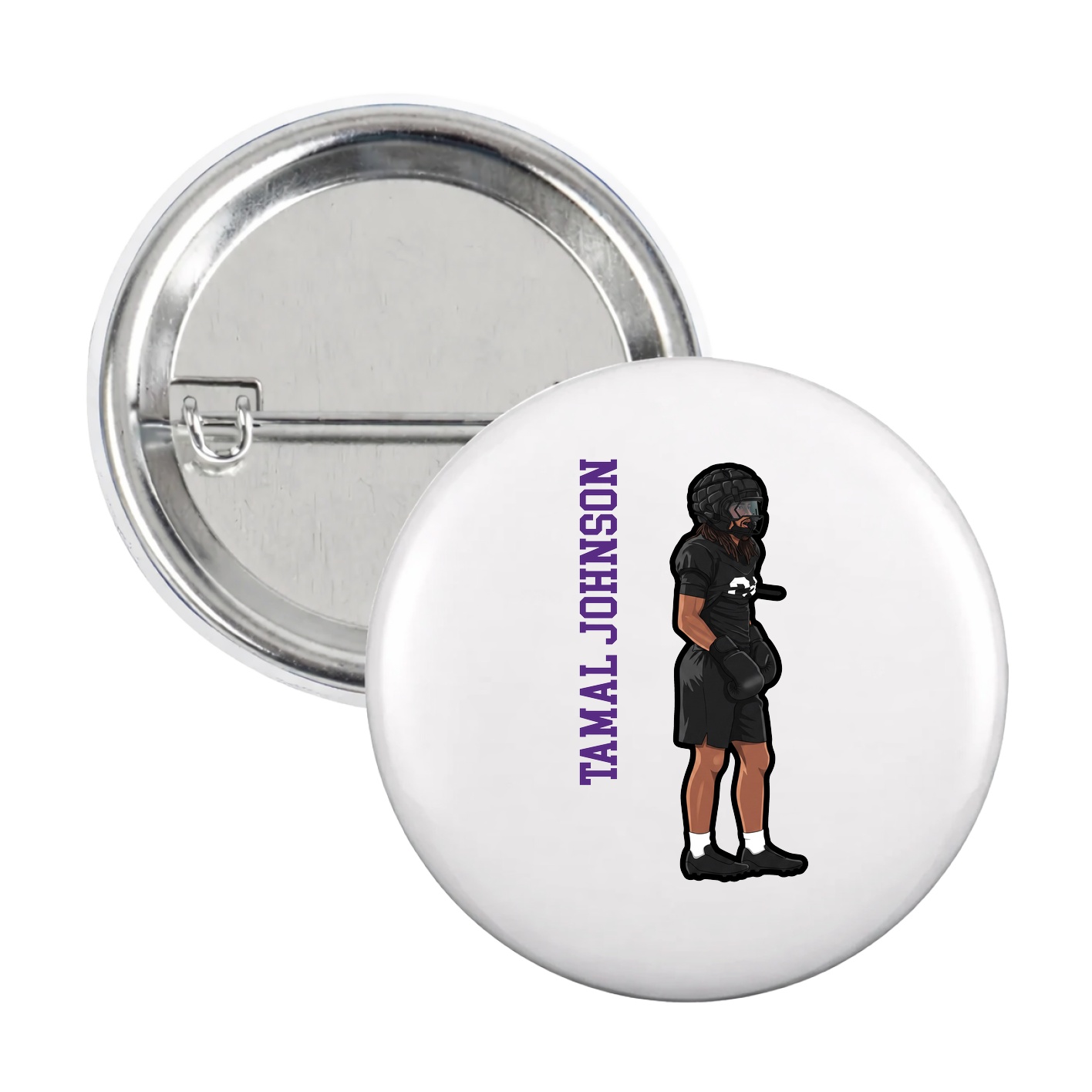 Game Day Button — Name Vertical in White