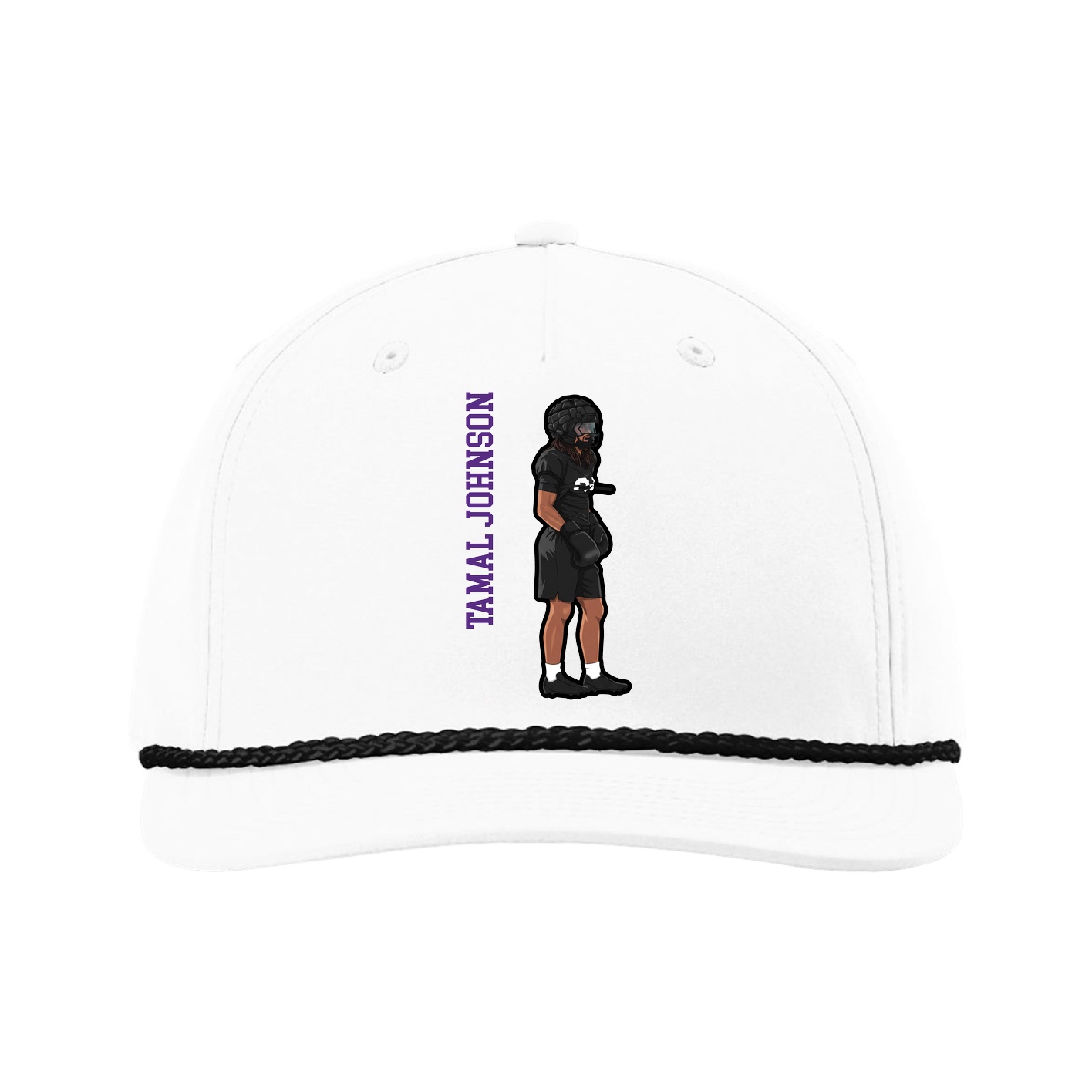 Five-Panel Classic Rope Cap — Name Vertical in White