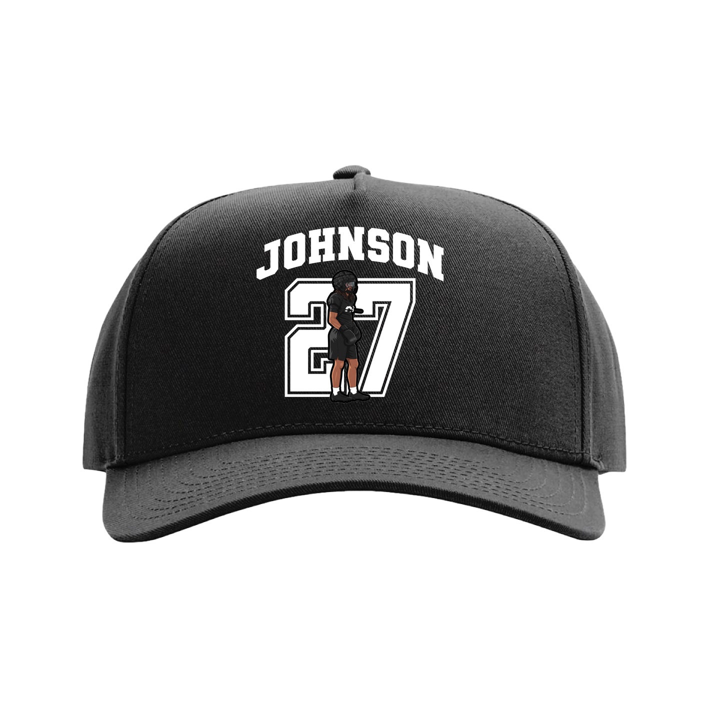 Full Fabric Five-Panel Champ Cap — Number in Black