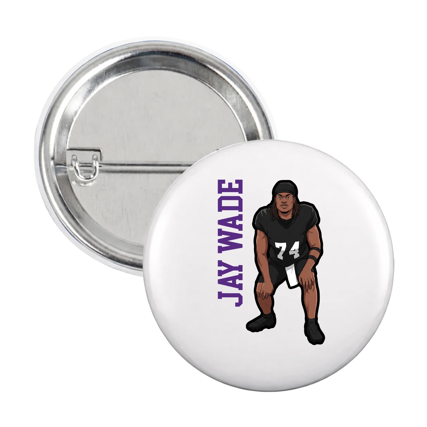 Game Day Button — Name Vertical in White