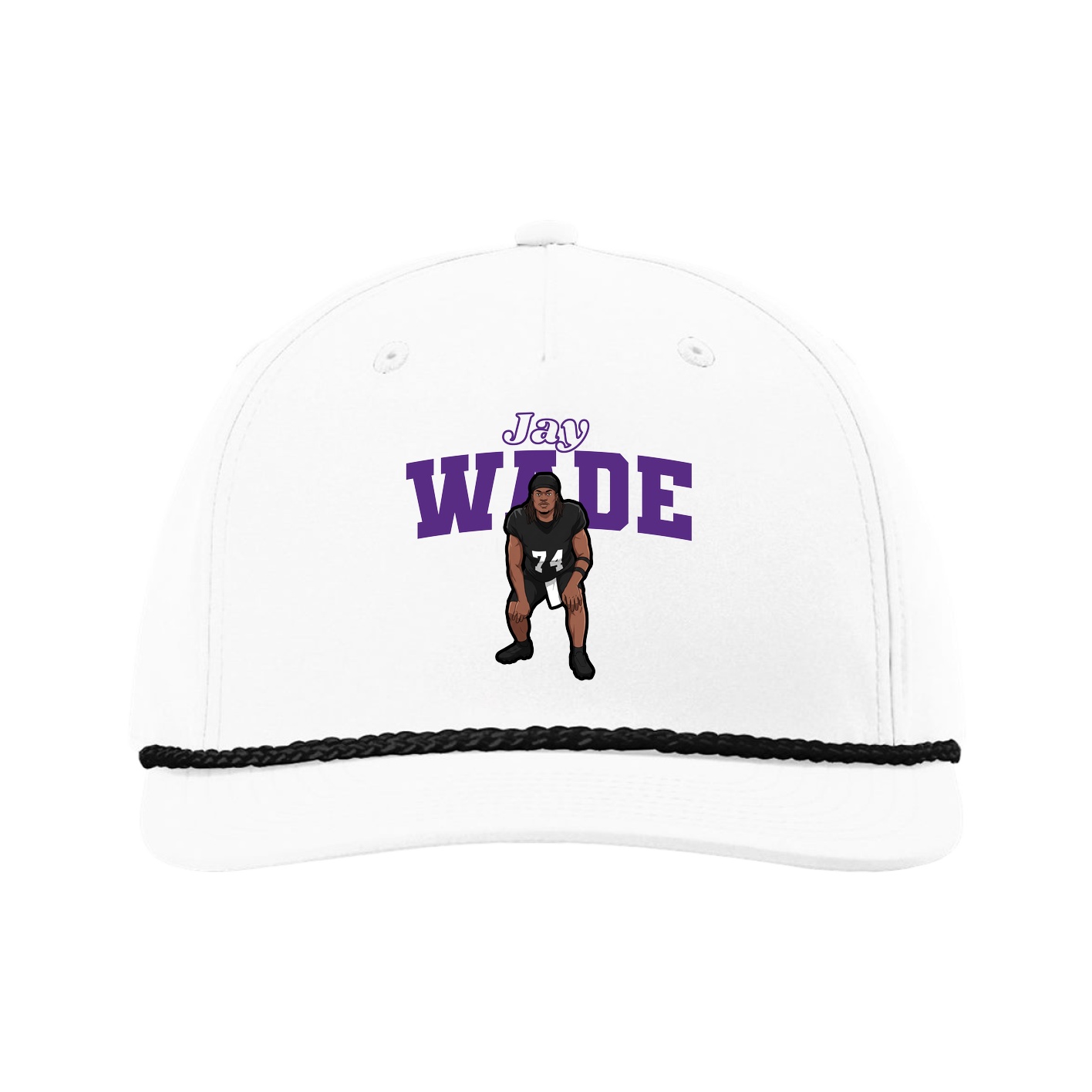 Five-Panel Classic Rope Cap — Name Arch in White