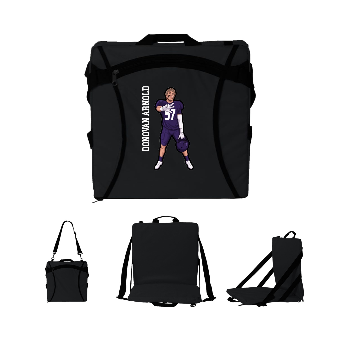 Folding Stadium Seat — Name Vertical in Black