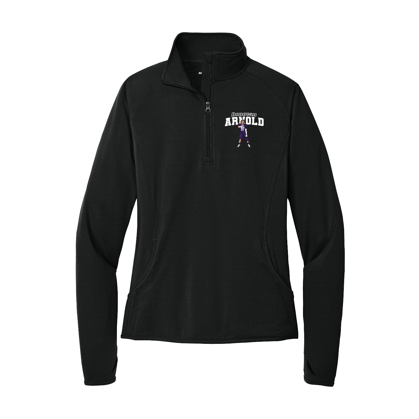 Women's Q-Zip Pullover — Name Arch in Black