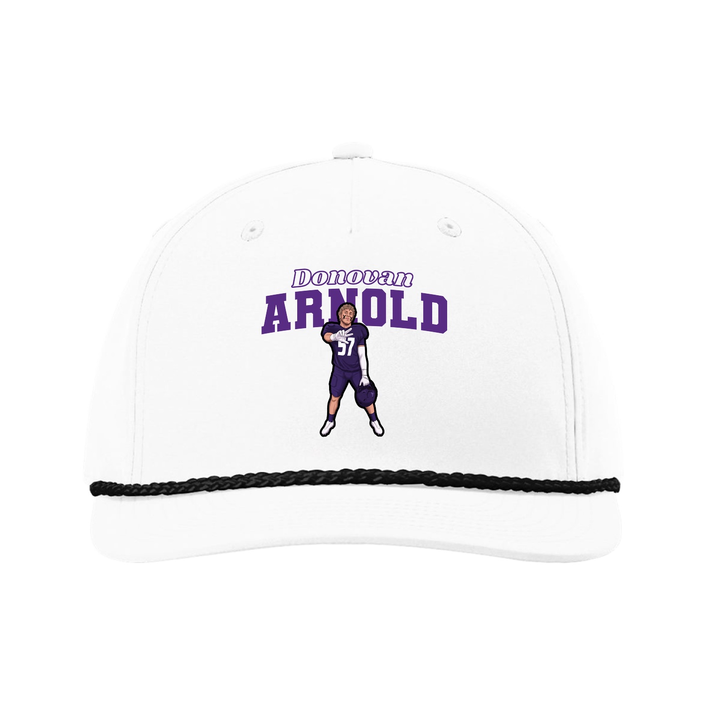 Five-Panel Classic Rope Cap — Name Arch in White