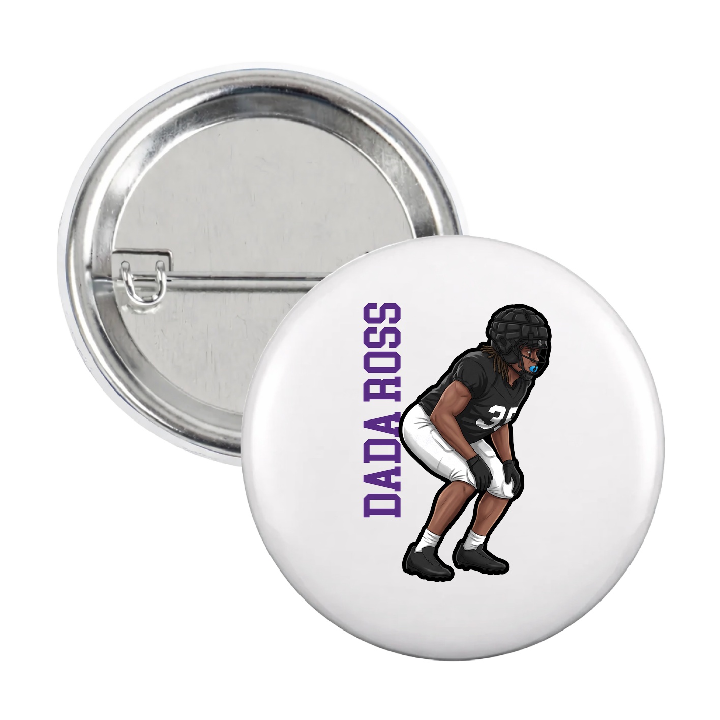 Game Day Button — Name Vertical in White
