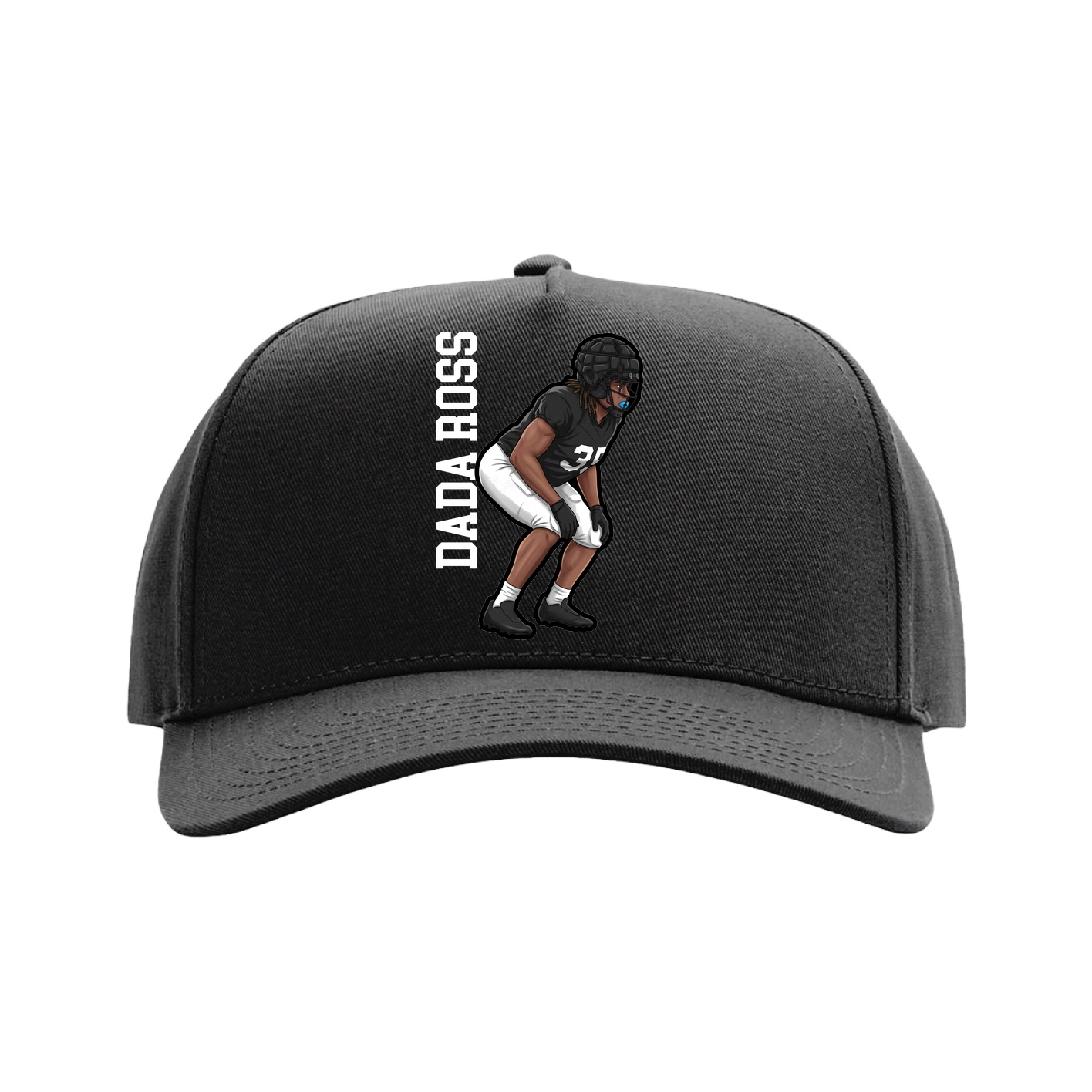 Full Fabric Five-Panel Champ Cap — Name Vertical in Black