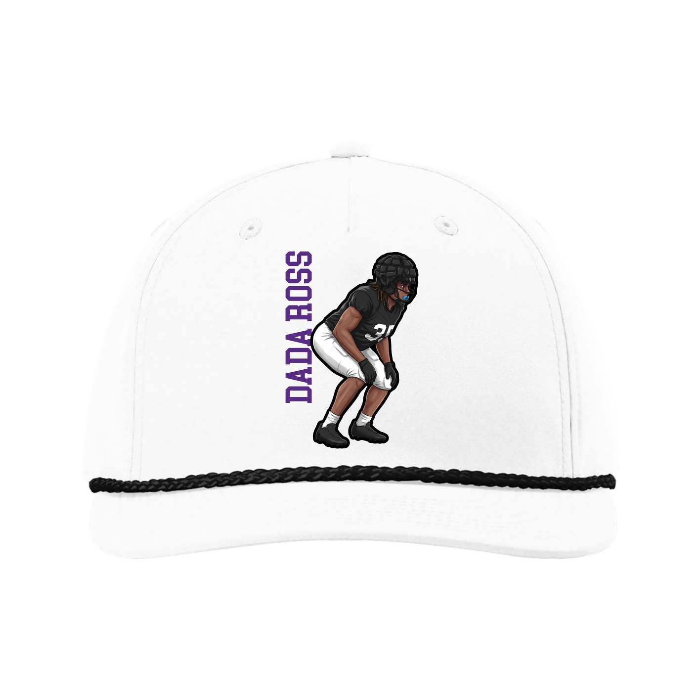 Five-Panel Classic Rope Cap — Name Vertical in White