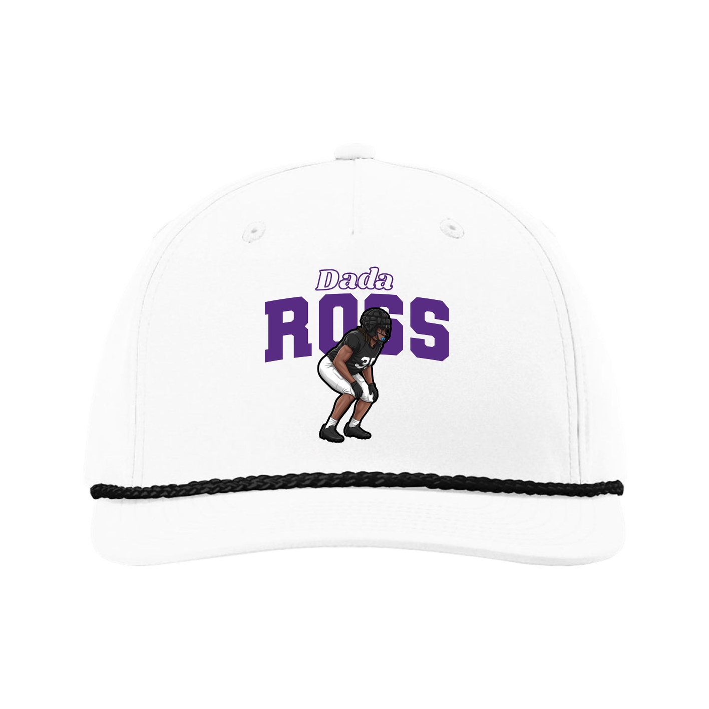 Five-Panel Classic Rope Cap — Name Arch in White
