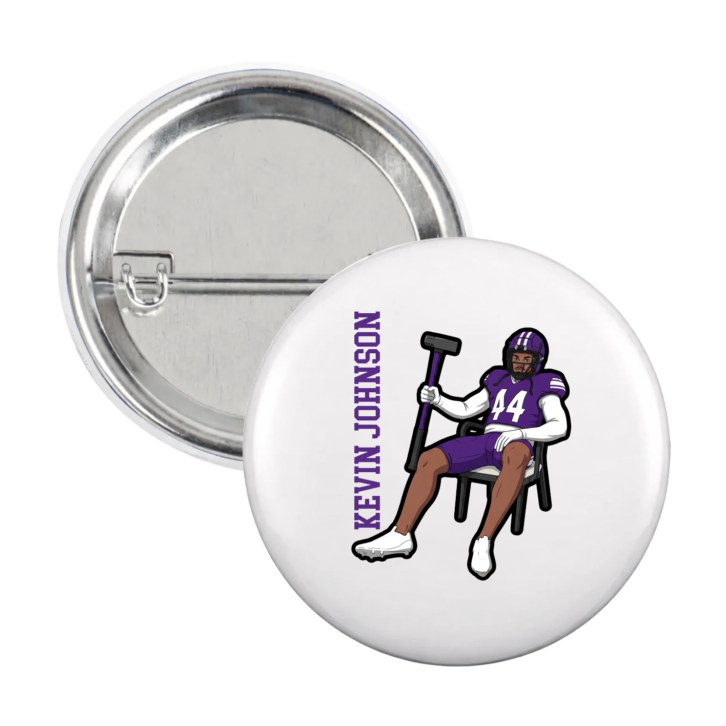 Game Day Button — Name Vertical in White