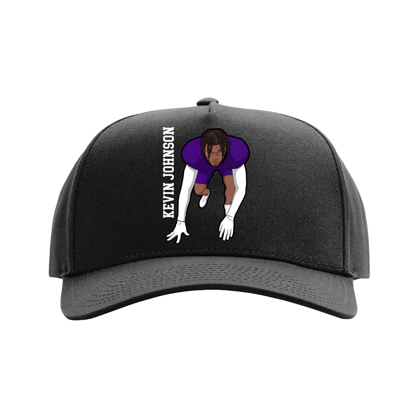 Full Fabric Five-Panel Champ Cap — Name Vertical in Black