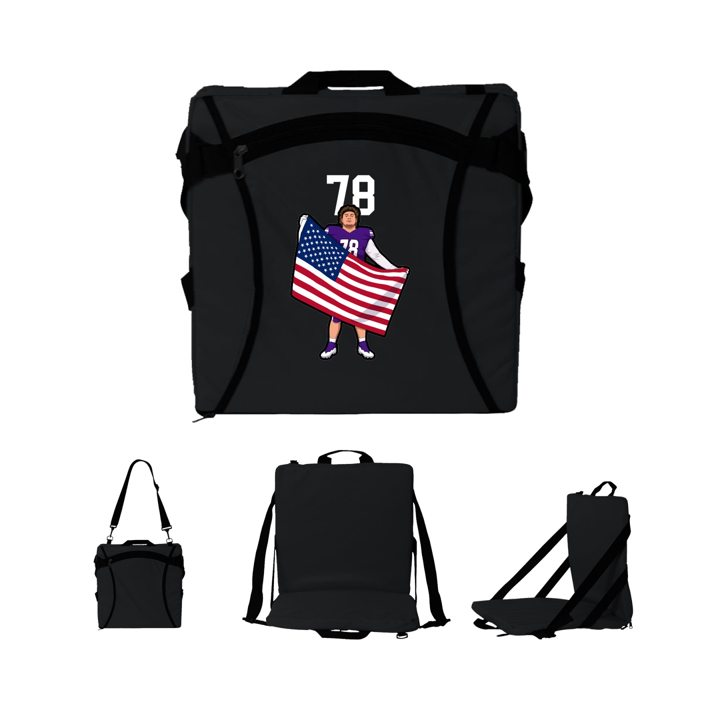 Folding Stadium Seat — Number Top in Black