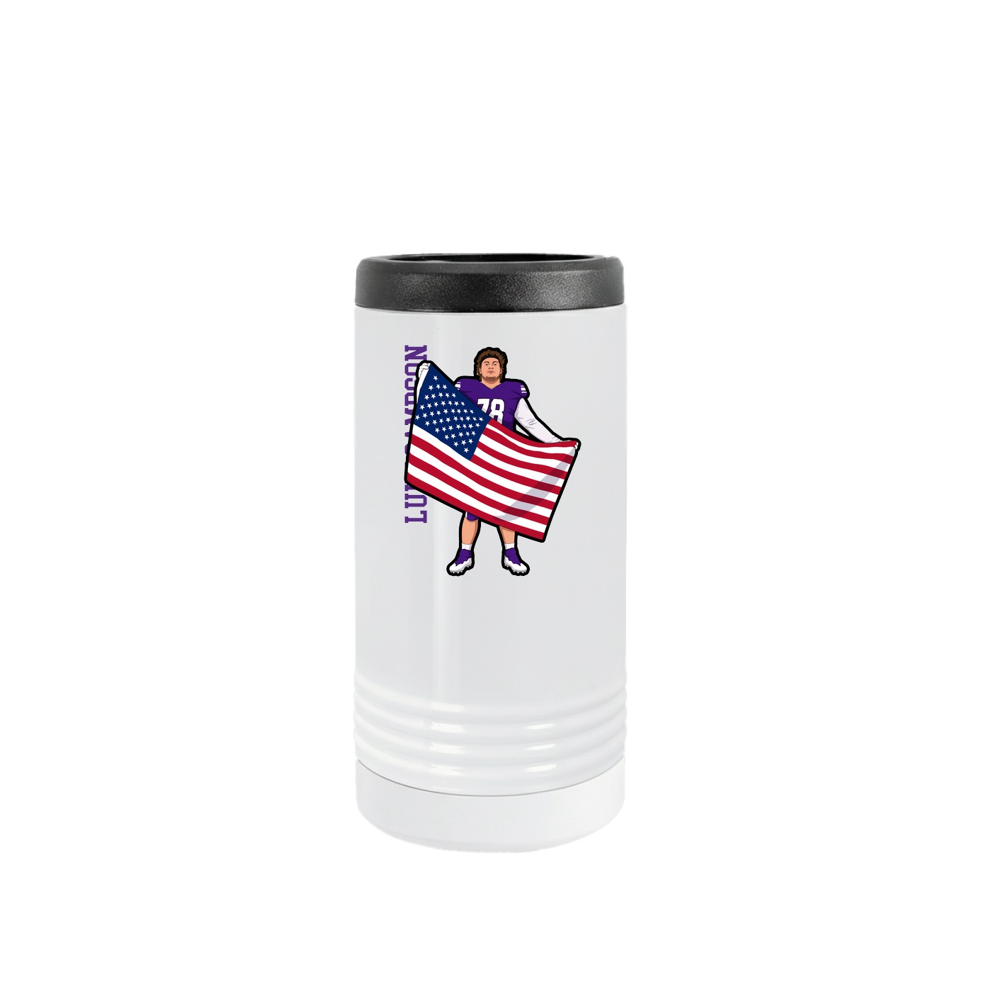Slim Beverage Holder — Name Vertical in White