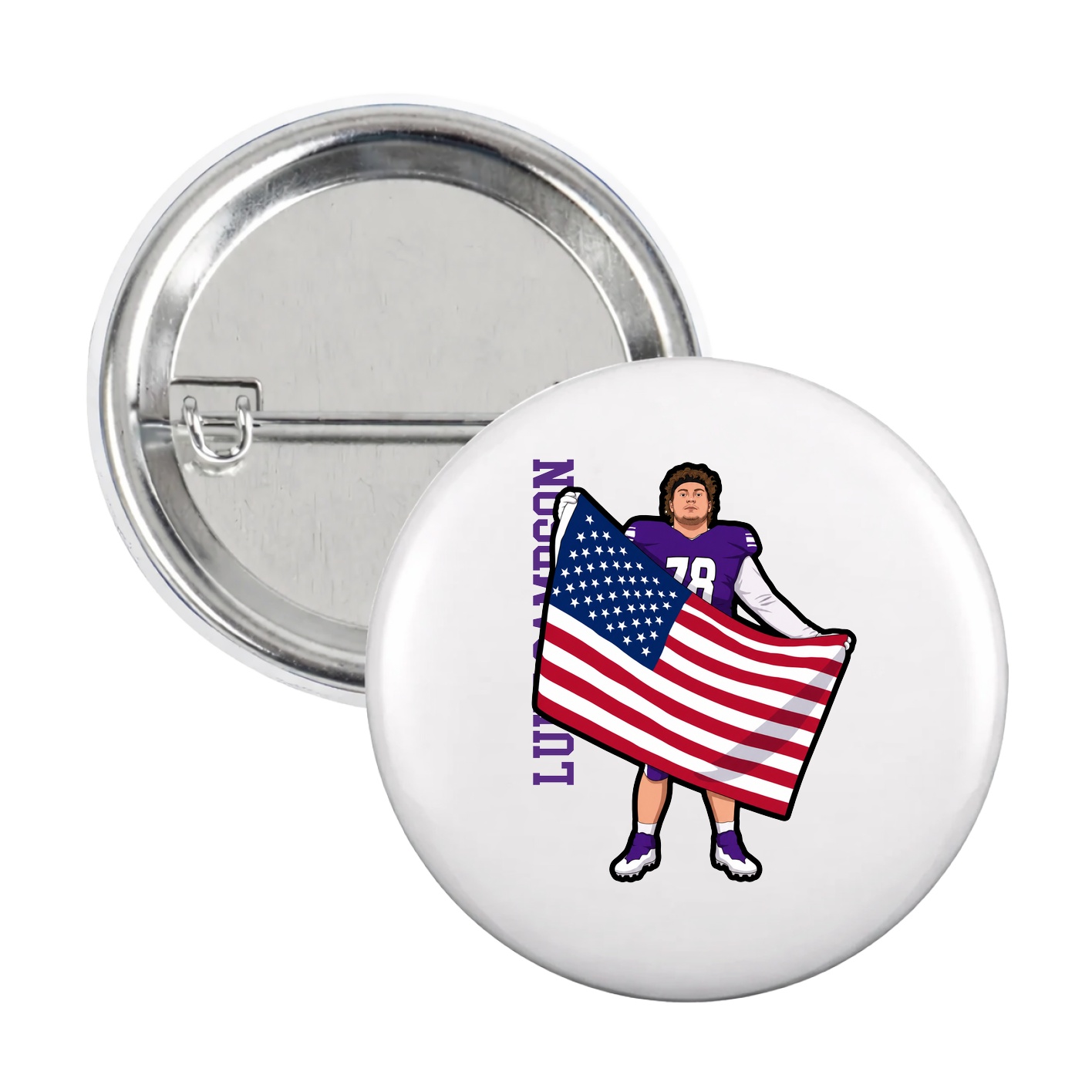 Game Day Button — Name Vertical in White