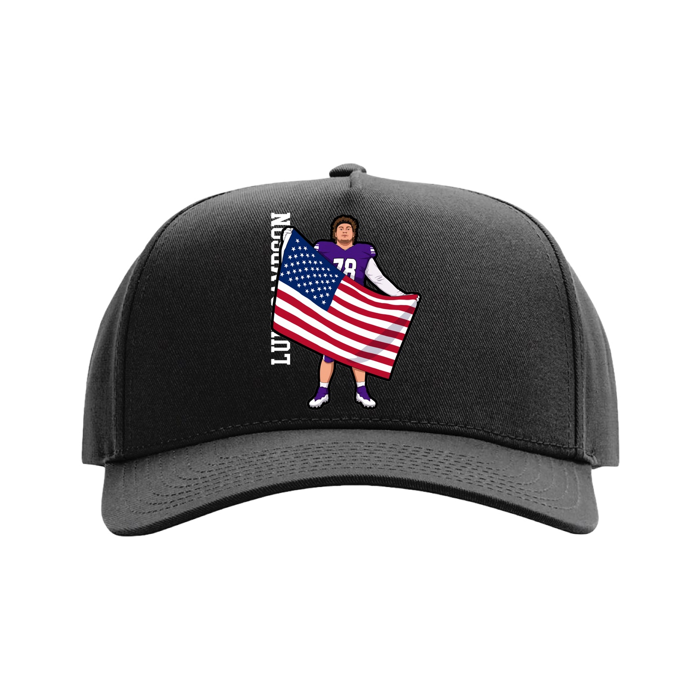 Full Fabric Five-Panel Champ Cap — Name Vertical in Black