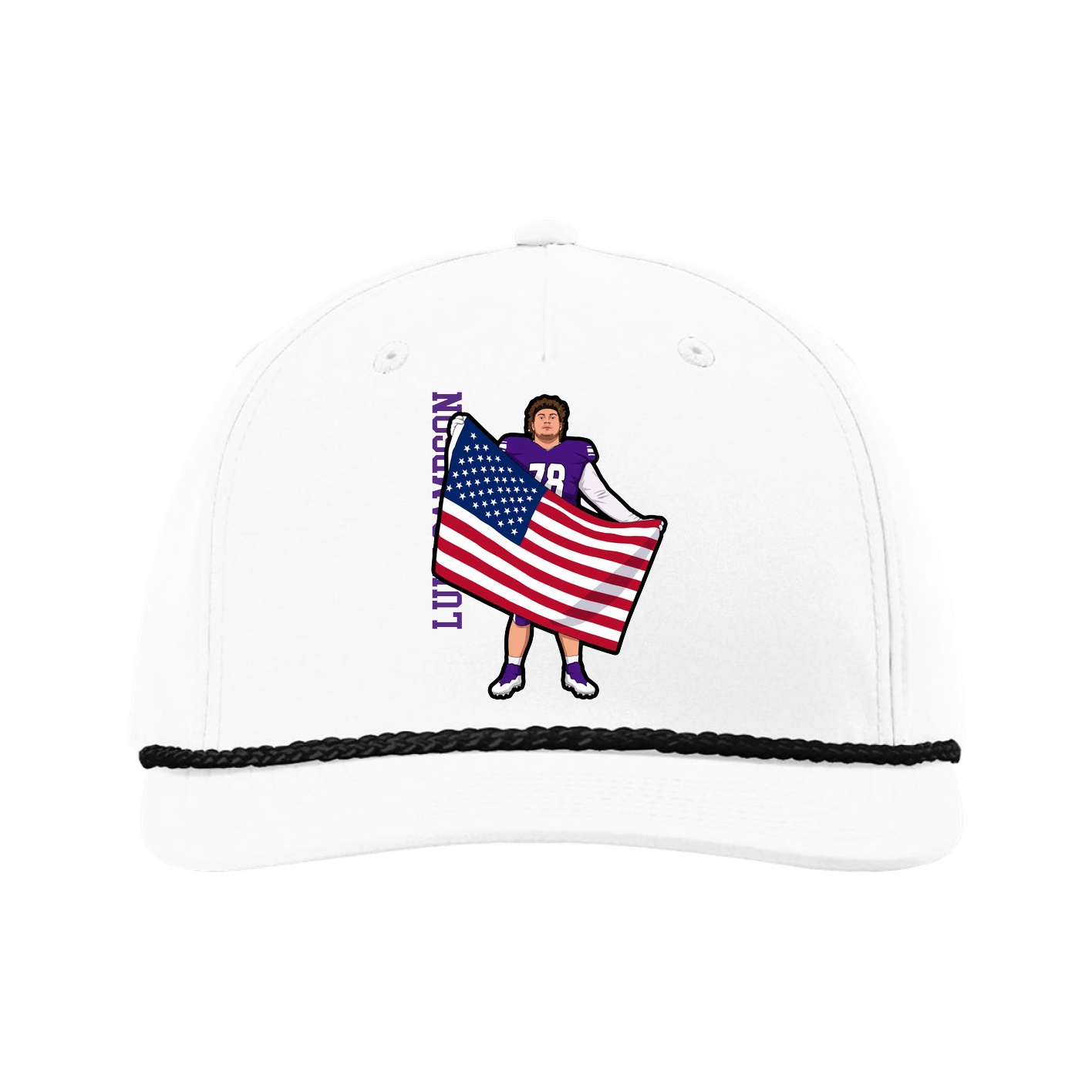 Five-Panel Classic Rope Cap — Name Vertical in White