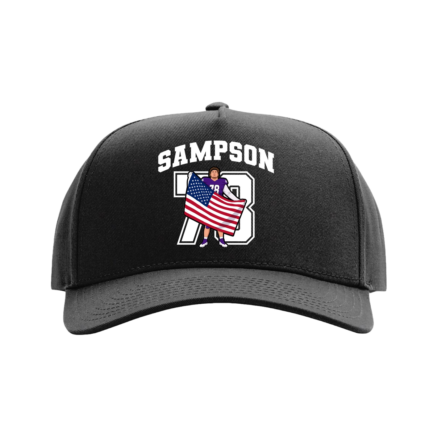 Full Fabric Five-Panel Champ Cap — Number in Black