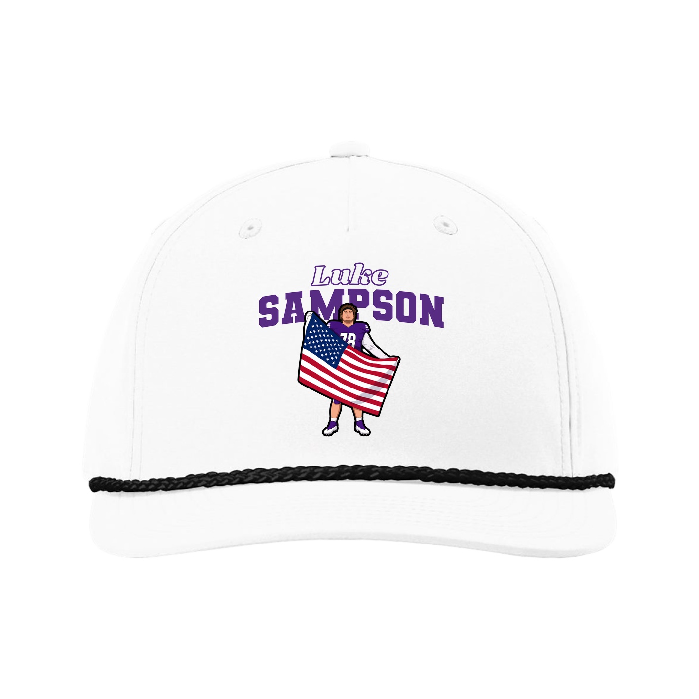 Five-Panel Classic Rope Cap — Name Arch in White