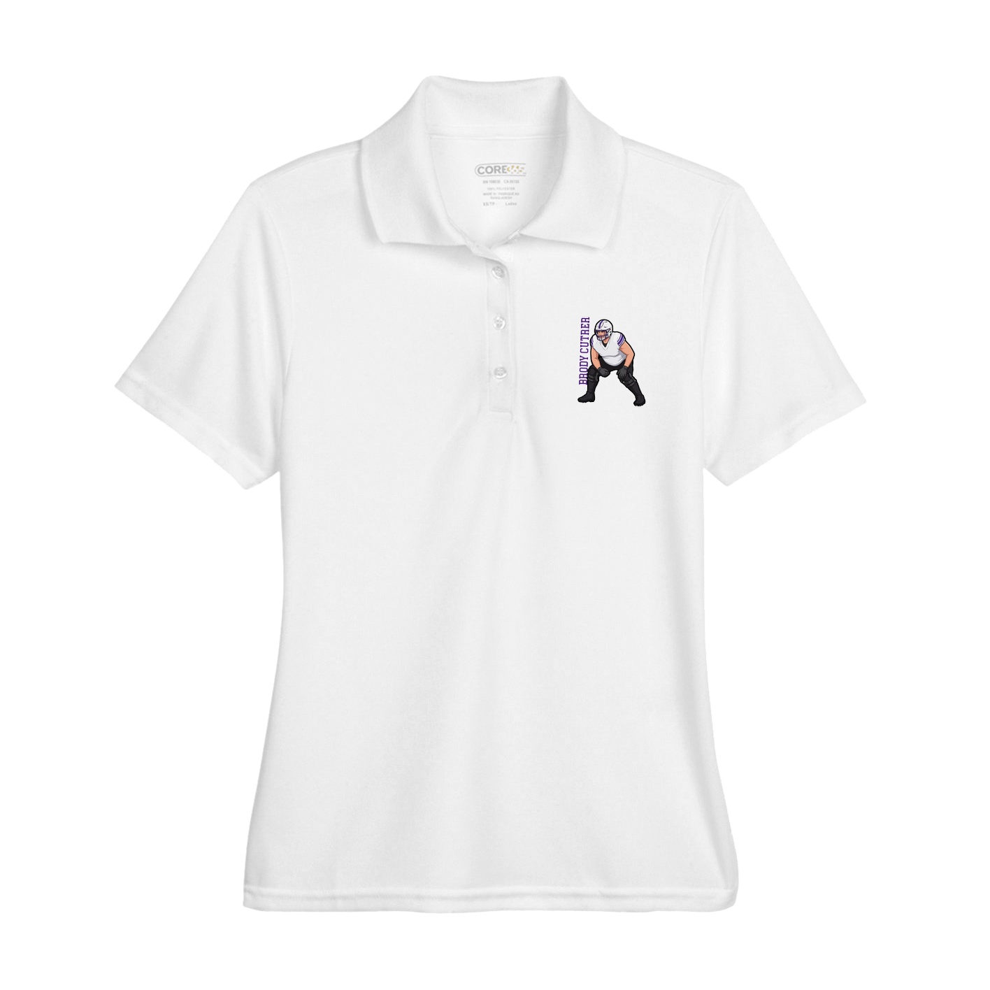 Womens Performance Polo — Name Vertical in White