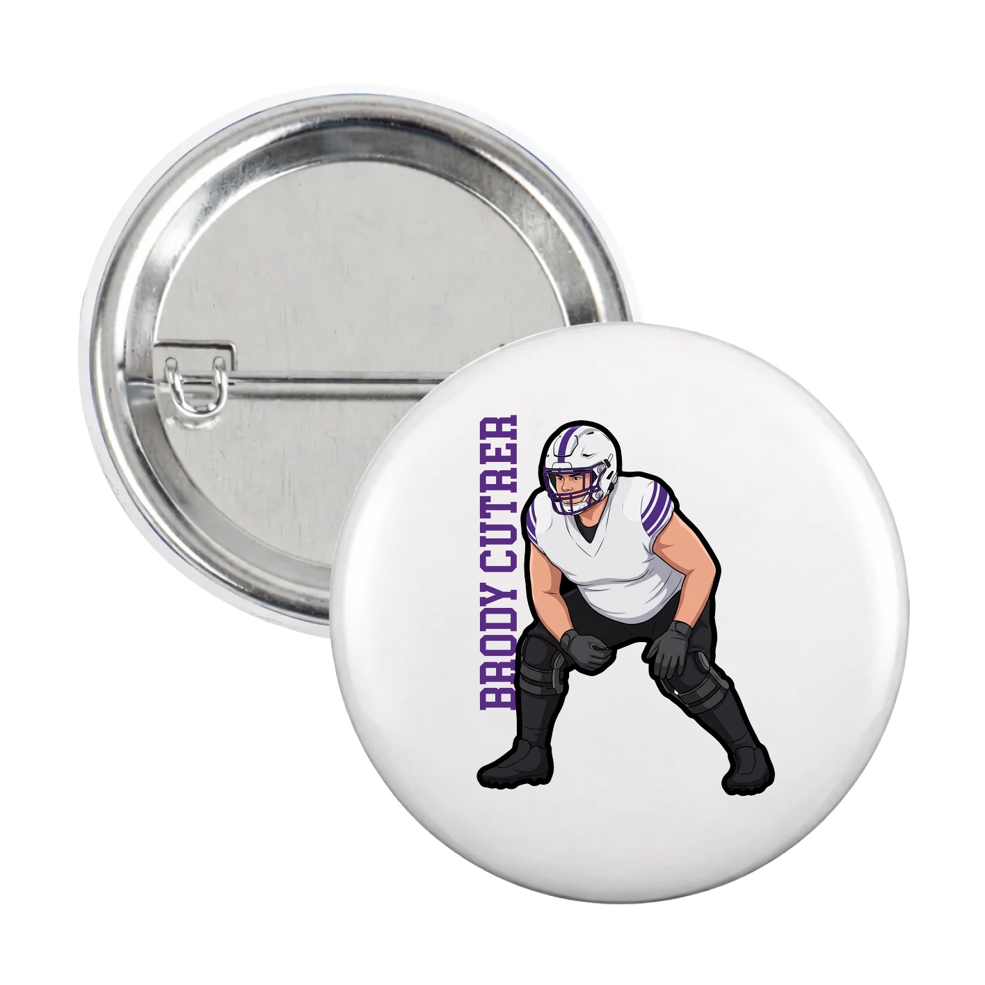 Game Day Button — Name Vertical in White