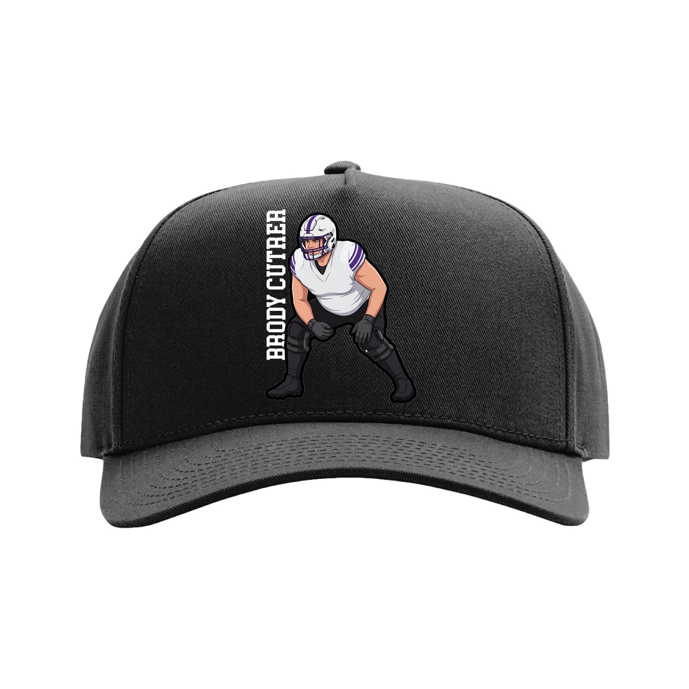 Full Fabric Five-Panel Champ Cap — Name Vertical in Black