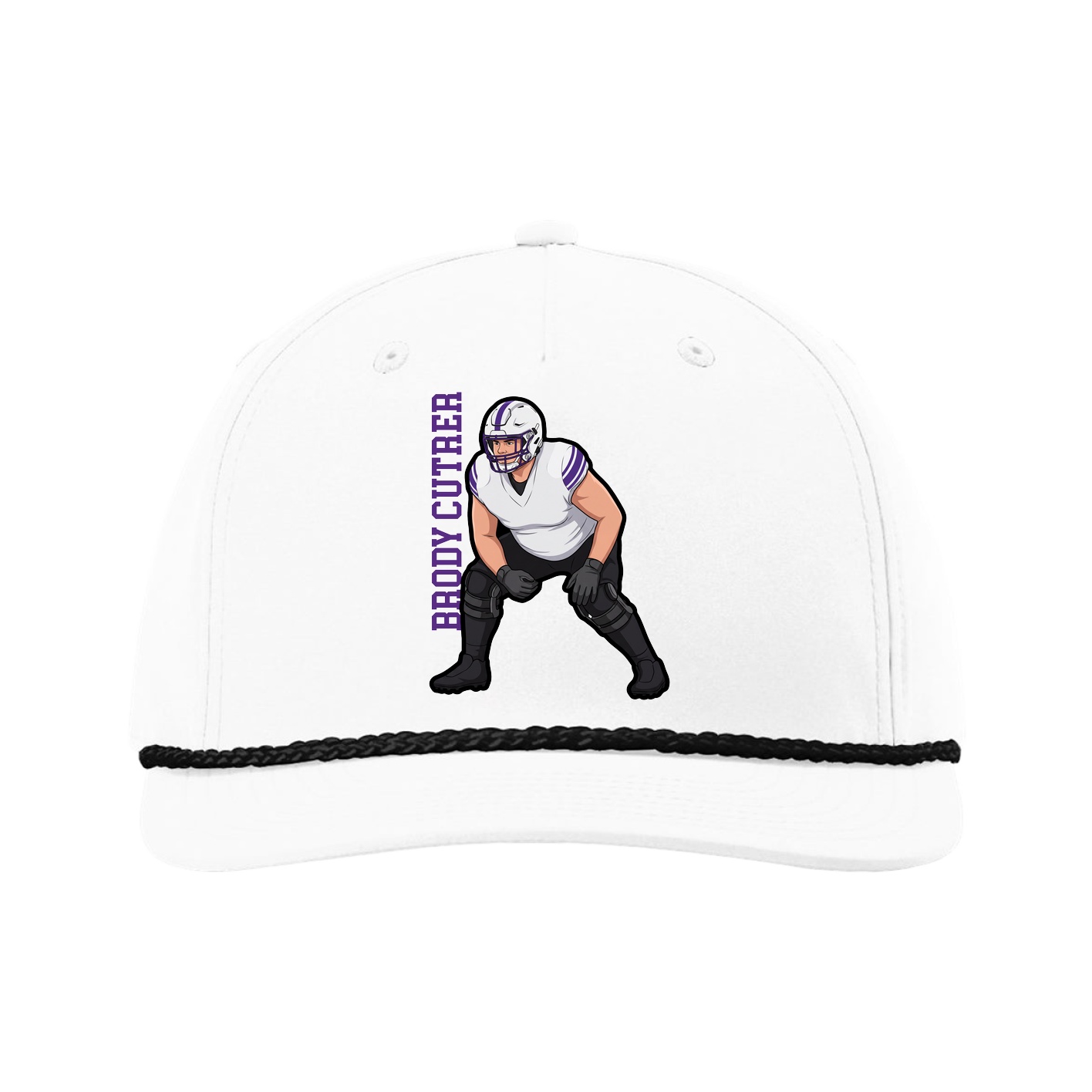 Five-Panel Classic Rope Cap — Name Vertical in White