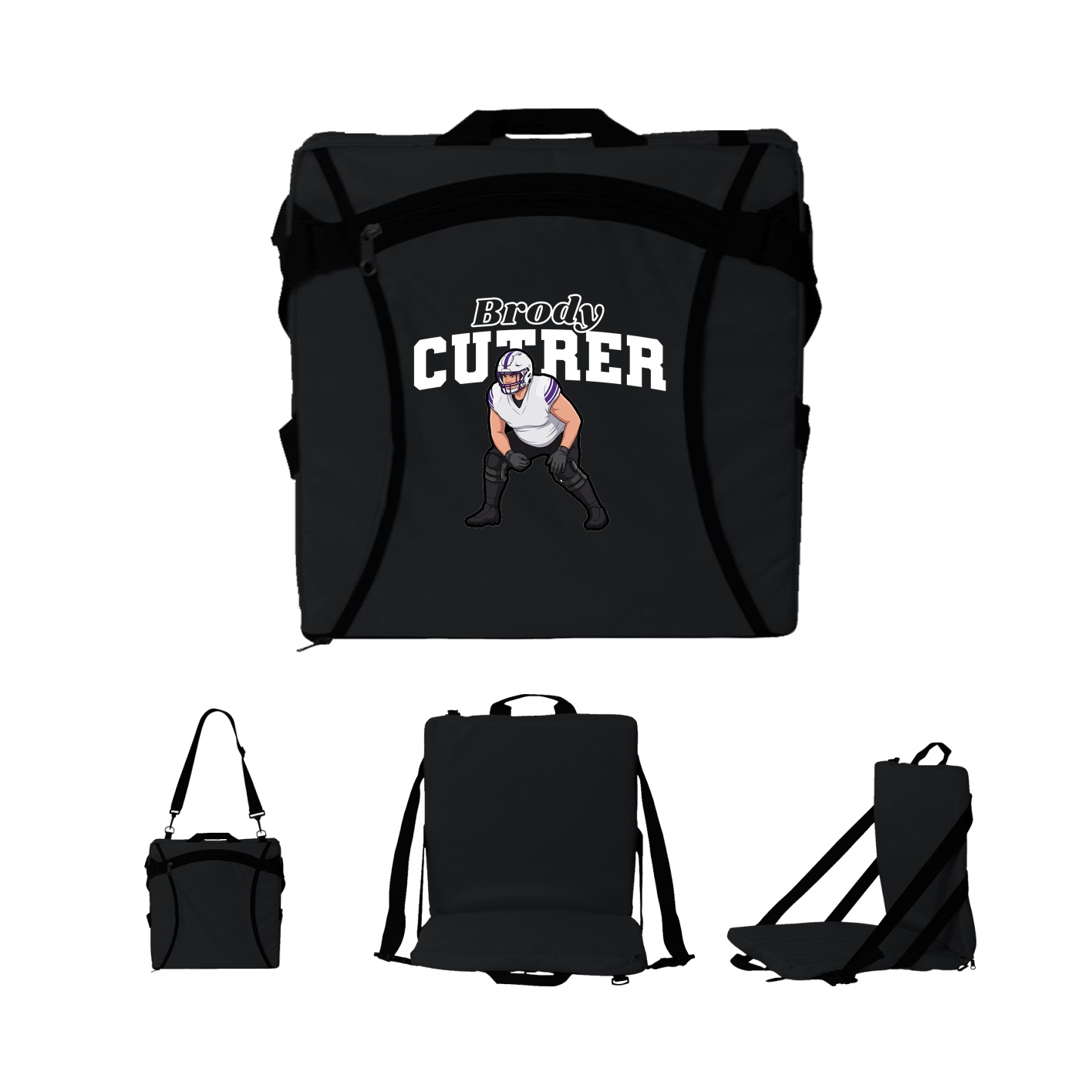 Folding Stadium Seat — Name Arch in Black