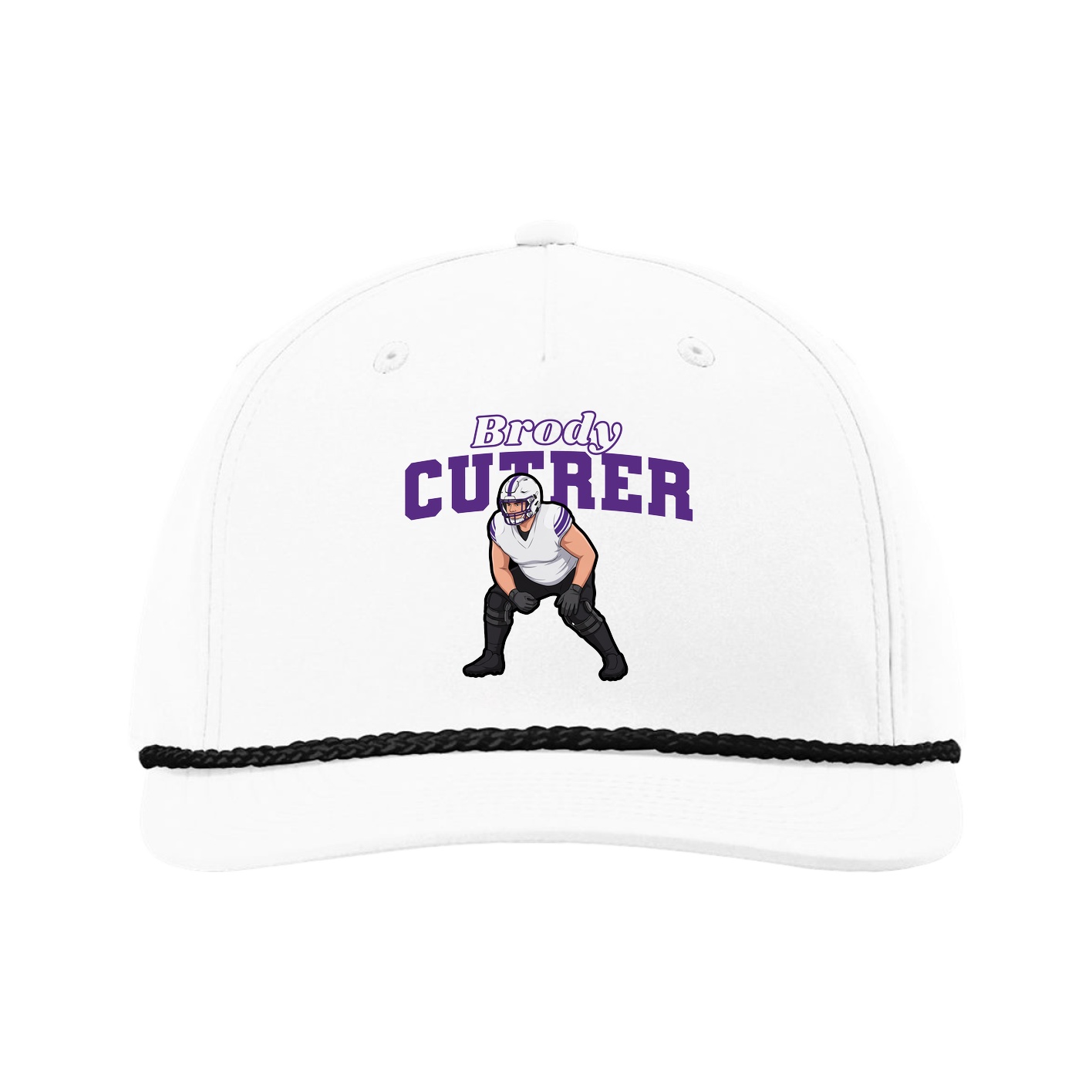 Five-Panel Classic Rope Cap — Name Arch in White