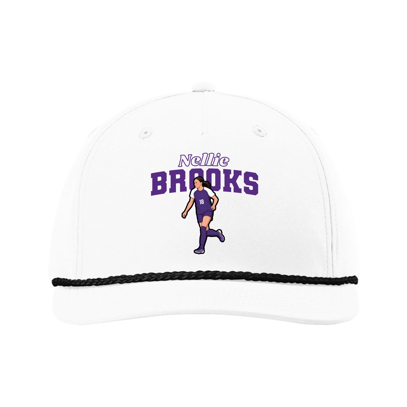 Five-Panel Classic Rope Cap — Name Arch in White