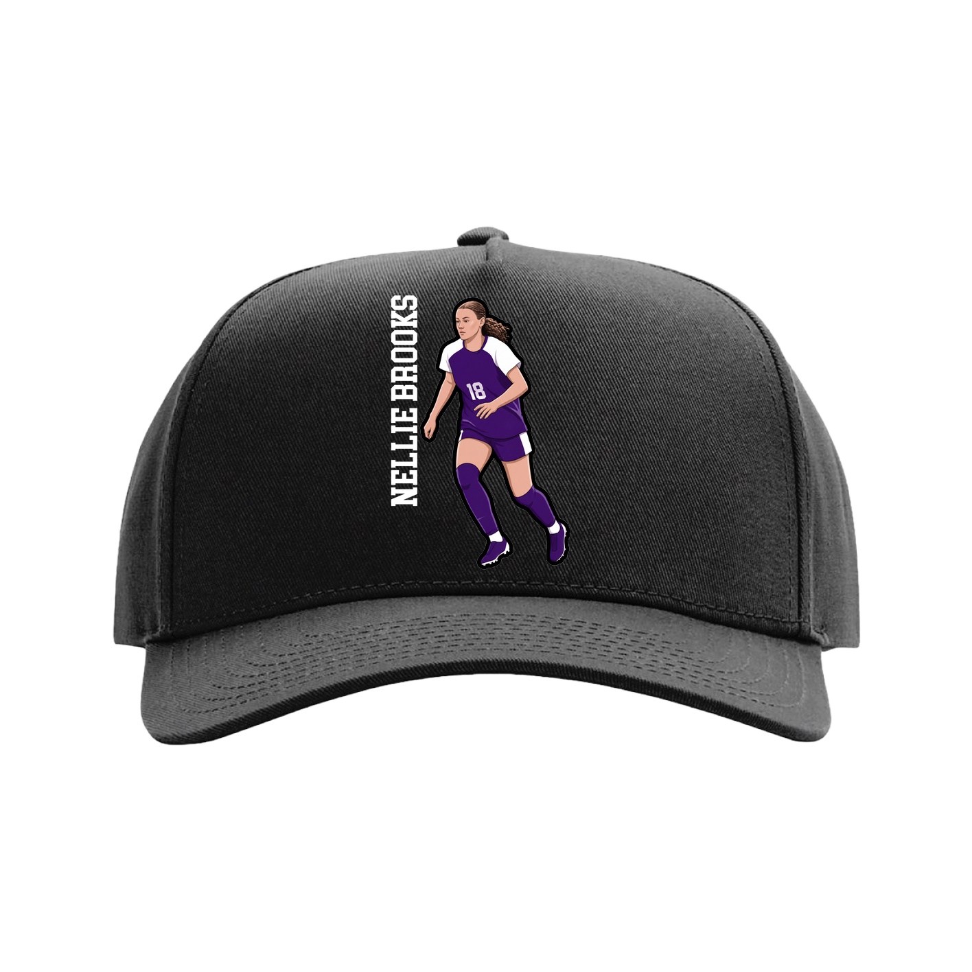 Full Fabric Five-Panel Champ Cap — Name Vertical in Black