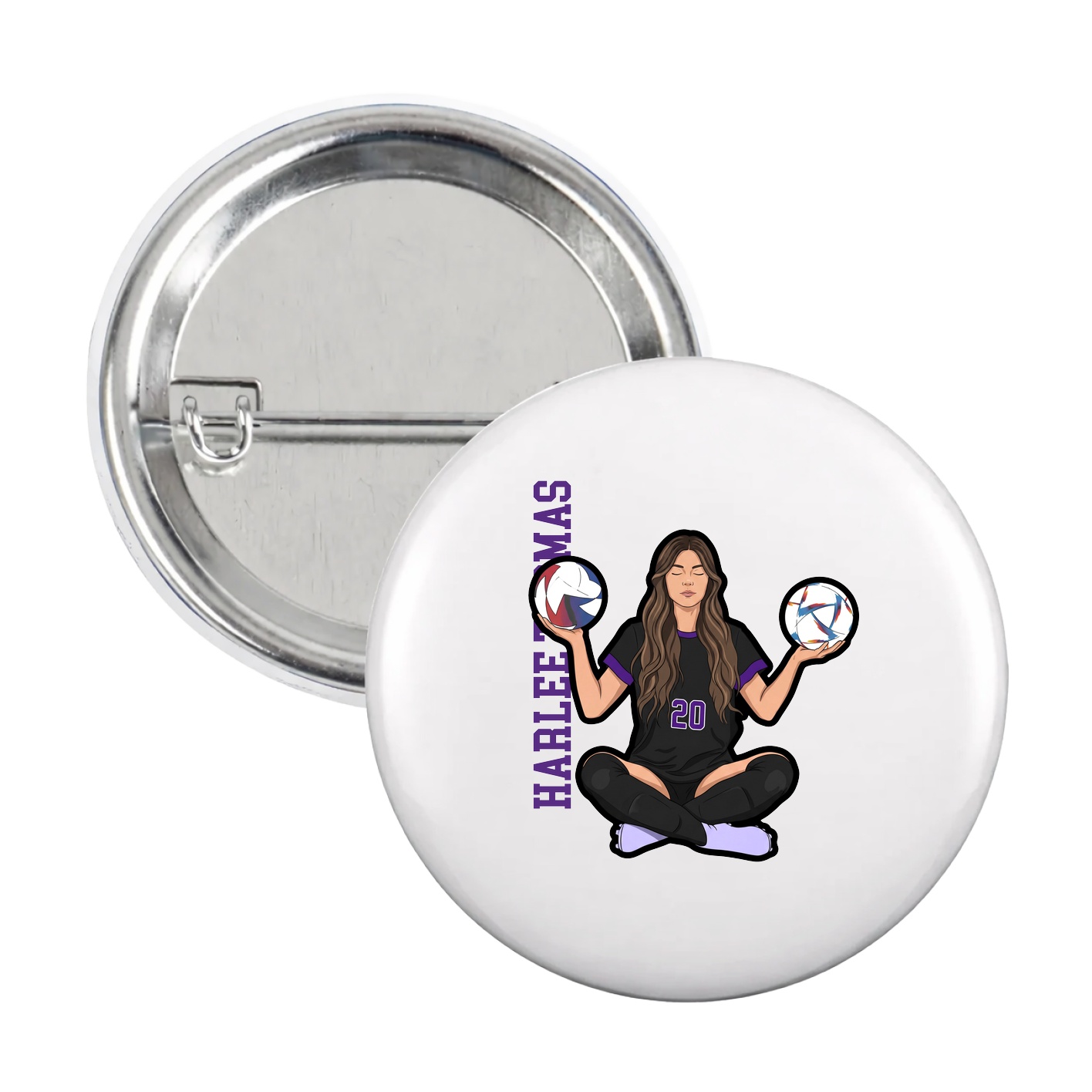 Game Day Button — Name Vertical in White