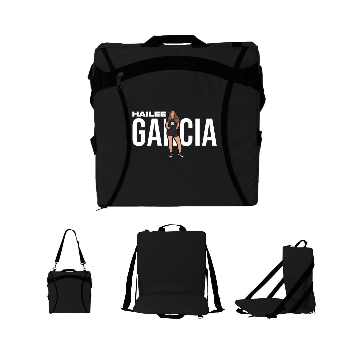 Folding Stadium Seat — Player Name in Black
