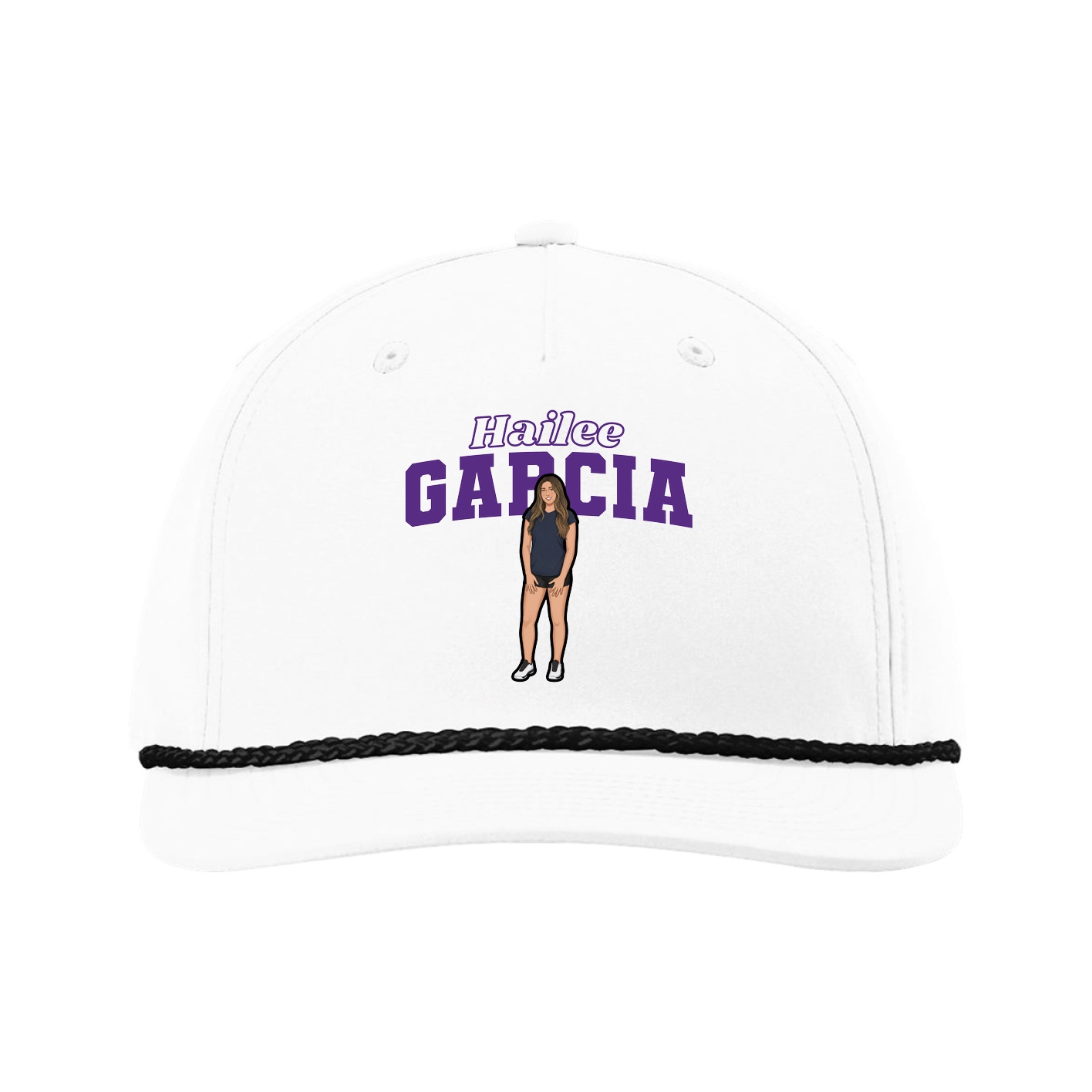 Five-Panel Classic Rope Cap — Name Arch in White